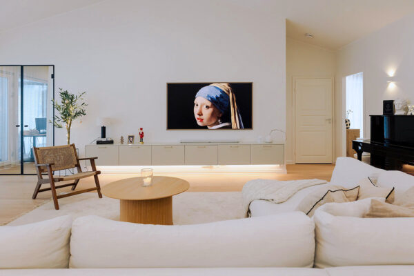 LED strip under a living room shelf or cabinet.