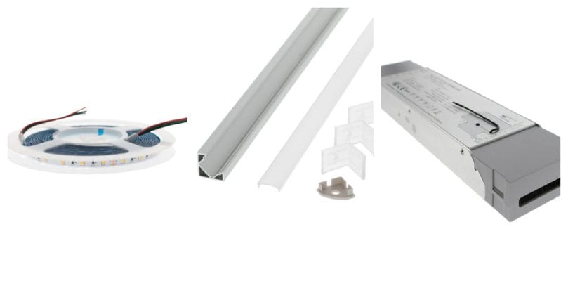- LedStore LED-nauhavalaistussarja, joka sisältää LED-nauharullan avonaisilla johdoilla, kaksi alumiiniprofiiliraitaa LED-himmeillä, kiinnitysklipsit sekä suorakulmaisen virtalähteen. Tämä tuote på saatavilla LedStore.fi-verkkokaupassa ja tarjoaa tehokkaan valaistusratkaisun monenlaisiin sisustustarpeisiin.