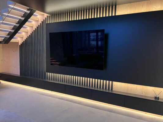 TV corner lit with led strip