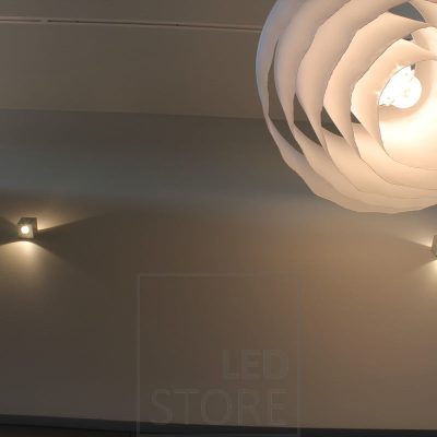 CUBIC led seinävalo kahteen suuntaan valaisemassa kerroksien välille valoa kahteen suuntaan. Ledstore.fi