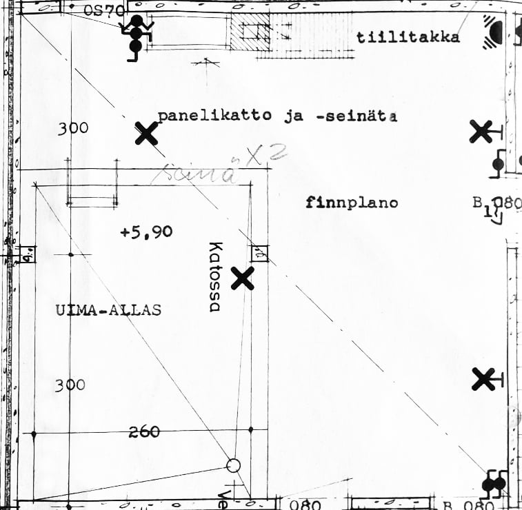 Floor plan of the site before renovation. There were four lighting points. LedStore.fi