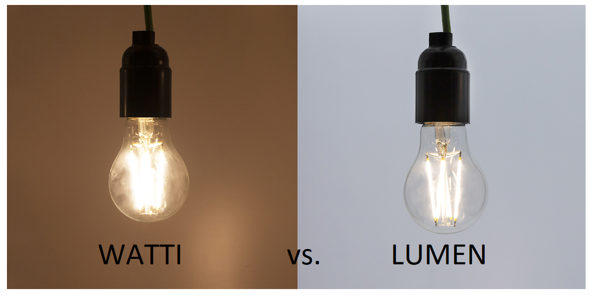 Watit ja Lumenit - LedStore Kuvassa kaksi E27-polttimoa, joissa on led-filamentti
