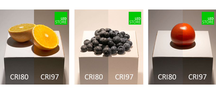 Increasing the colour rendering index, CRI, from 80 to 97 will bring out the colours of the illuminated object better.