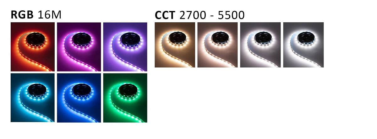 RGB+CCT led nauhassa on kaikki värit ja säädettävä lämpötila