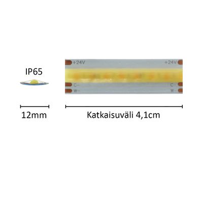 1 cm LED nauha SOLO TUNNELMA, CCT, 24V, 3,6W/m, IP65, CRI95