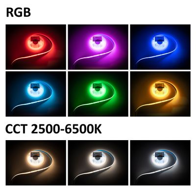 LED-valonauhat, jotka näyttävät useita värejä ja värilämpötiloja; RGB, lämmin valkoinen, viileä valkoinen valaistusvaihtoehto.