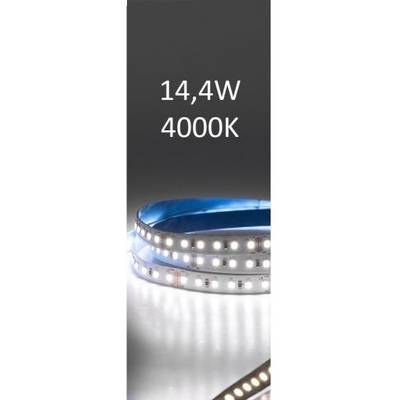 LED-nauha säteilee neutraalin valkoista 4000K, 14.4W, kela harmaalla pohjalla valaistussovelluksiin