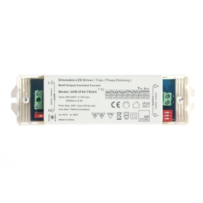 Kaavio kahdeksasta LED-asetuksesta, joissa on/off-kytkimet, 250mA-700mA virta, 3-42V - 3-29V jännite – optimoi LED-valaistusliikkeesi vaihtoehtoja.