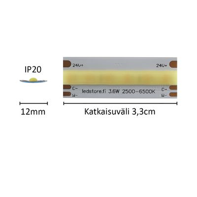 1 cm LED nauha SOLO TUNNELMA, CCT, 24V, 3,6W/m, IP20, CRI96 1 cm LED nauha SOLO TUNNELMA, CCT, 24V, 3,6W/m, IP20, CRI96