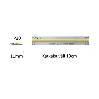 1 cm LED nauha virtaohjattu SOLO TUNNELMA, CCT, 24V, 7,2W/m, IP20, CRI94