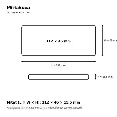 LED muuntaja, 24V, 12W, KGP, IP20