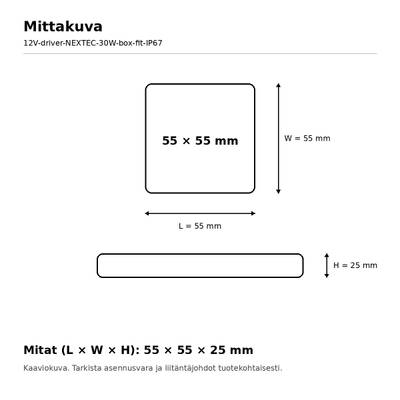 LED muuntaja, 12V, 30W, Nextec, IP67 LED muuntaja, 12V, 30W, Nextec, IP67