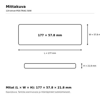 LED muuntaja, 12V, 50W, POS, TRIAC himmennettävä, IP20