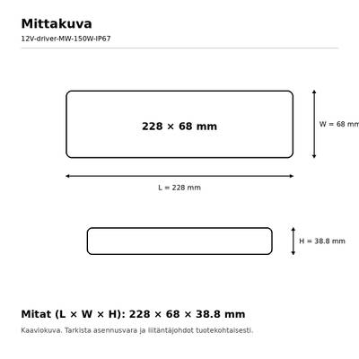 LED muuntaja, 12V, 150W, Mean Well, IP67