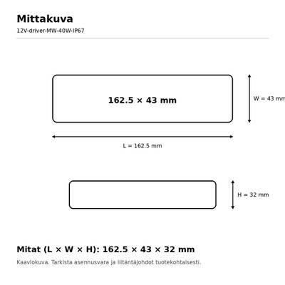 LED muuntaja, 12V, 40W, Mean Well, IP67