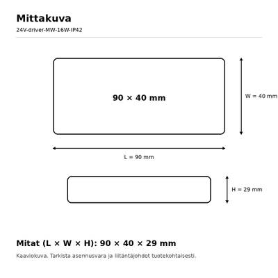 LED muuntaja, 24V, 16W, Mean Well, IP42