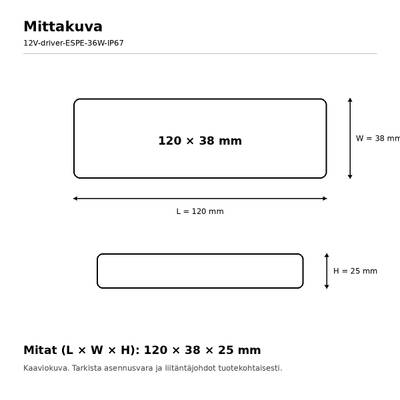LED muuntaja, 12V, 36W, ESPE, IP67