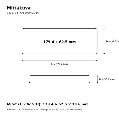 LED muuntaja, 24V, 100W, POS, IP20