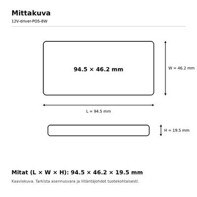 LED muuntaja, 12V, 8W, POS, IP20