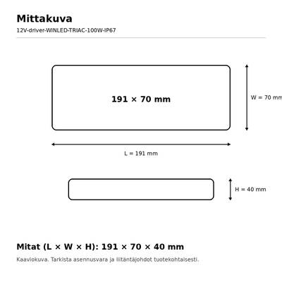 LED muuntaja, 12V, 100W, WINLED, TRIAC himmennettävä, IP67