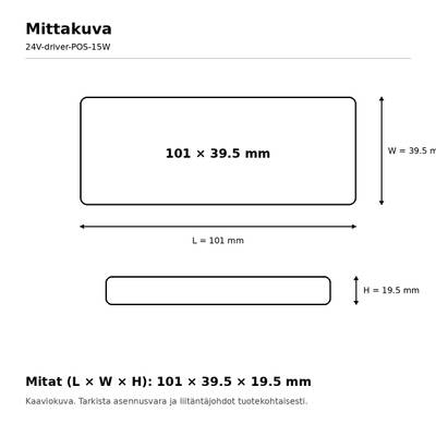 LED muuntaja, 24V, 15W, POS, IP20