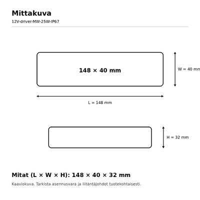 LED muuntaja, 12V, 25.2W, Mean Well, IP67