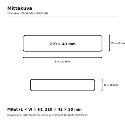 LED muuntaja, 24V, 36W, LTECH, DALI-2 DT6 / PUSH-DIM, IP20
