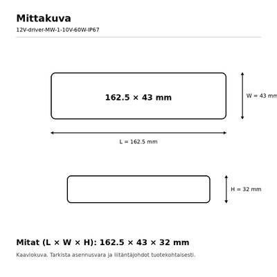 LED muuntaja, 12V, 60W, Mean Well, 1-10V / PWM himmennettävä, IP67