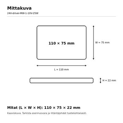 LED muuntaja, 24V, 25W, Mean Well, 1-10V / PWM himmennettävä, IP20