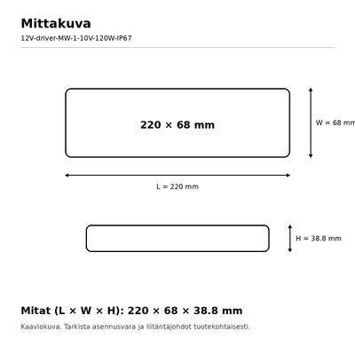 LED muuntaja, 12V, 120W, Mean Well, 1-10V / PWM himmennettävä, IP67