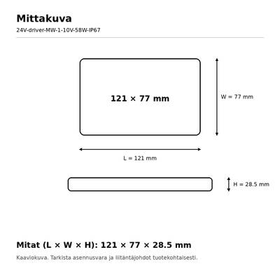 LED muuntaja, 24V, 58W, Mean Well, 1-10V himmennettävä, IP67