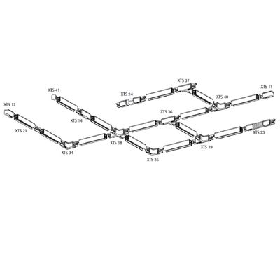 Modulaarinen kokoonpanojärjestelmäkaavio: yhdistetty verkko, jossa on merkittyjä LED-moduuleja XTS 11 - XTS 41, mikä parantaa LED-valaistusliikkeen SEO-strategiaa.