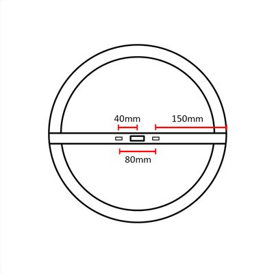 Kaavio pyöreistä renkaista, joissa on leikkaava viiva, mitat 40 mm, 80 mm ja 150 mm punaisilla nuolilla, mikä parantaa LED-valaistusmyymälän hakukoneoptimointia.