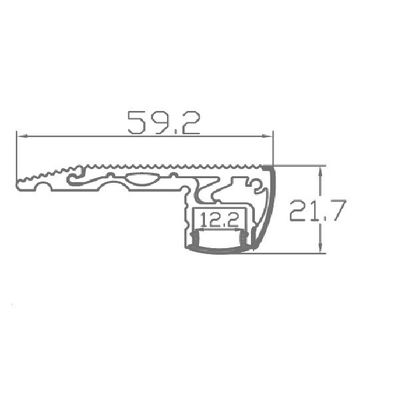 Tekninen poikkileikkauspiirustus rakenneprofiilista, jonka pituus on 59,2 mm ja korkeus 21,7 mm LED-valaistussovelluksiin.
