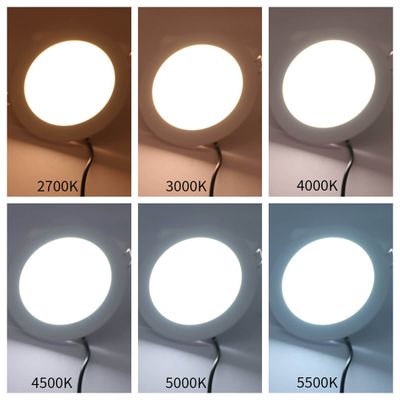 Led-valojen rinnakkainen vertailu 2700K, 3000K, 4000K, 4500K, 5000K ja 5500K värilämpötiloissa valaistusvaihtoehtojen esittelemiseksi.