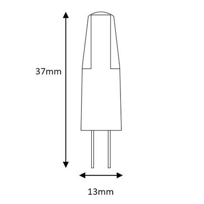 Kuva 37 x 13 mm:n kaksinapaisesta LED-komponentista, jonka mitat osoittavat nuolet, täydellinen LED-valaistusratkaisuihin.