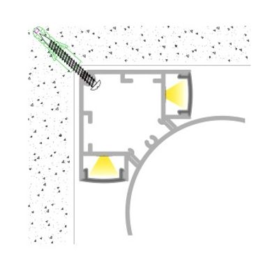Kulmaan asennettava kaariprofiili epäsuoraan valaistukseen 2 suuntaan, 1cm, valkoinen
