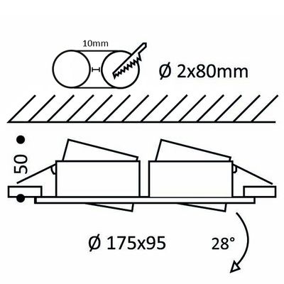 Tekninen kaavio pyörösahanterästä, jossa on halkaisija 2x80mm, kulmat ja mitat leikkausmateriaali. Tarkat LED-valaistustyökalut optimaaliseen näkyvyyteen.
