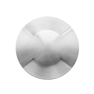 Moderni ruostumattomasta teräksestä valmistettu pyöreä terassispoti LED-valaistusliikkeestä, tyylikäs minimalistinen muotoilu nykyaikaisiin tiloihin.