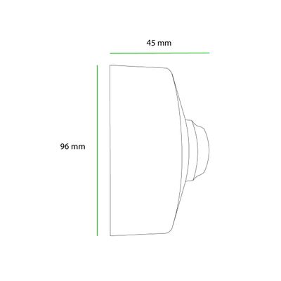 Sivukuva kupolin muotoisesta LED-valosta, jonka mitat: korkeus 96 mm ja leveys 45 mm, ihanteellinen kompakteihin valaistusratkaisuihin myymälässä ja kodissa.
