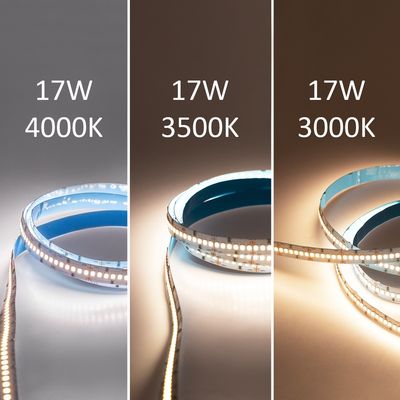 LED-nauhat, jotka näyttävät värilämpötilat: 4000K kylmä valkoinen, 3500K neutraali valkoinen, 3000K lämmin valkoinen, kaikki kuluttavat 17W. Tehosta valaistuksen tunnelmaa.