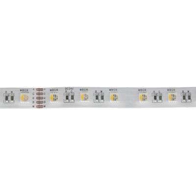 Lähikuva RGB-valkoisesta LED-nauhasta, jossa on WBGR DC24V -merkintä, ja esittelee kirkkaita, värikkäitä ja energiatehokkaita valaistusvaihtoehtoja kotiin tai toimistoon.