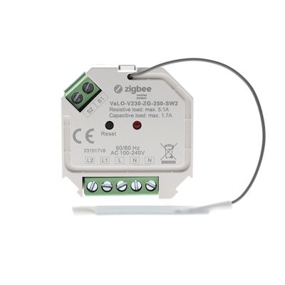 Kaksikanavainen langaton Zigbee on-off vastaanotin LED-valaisimille, 230V, max. 250W
