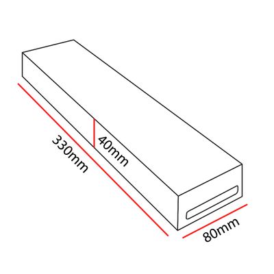 "Suorakulmainen lohkokaavio, jonka mitat: pituus 330 mm, leveys 80 mm, korkeus 40 mm LED-valaistusliikkeen SEO-optimointiin.