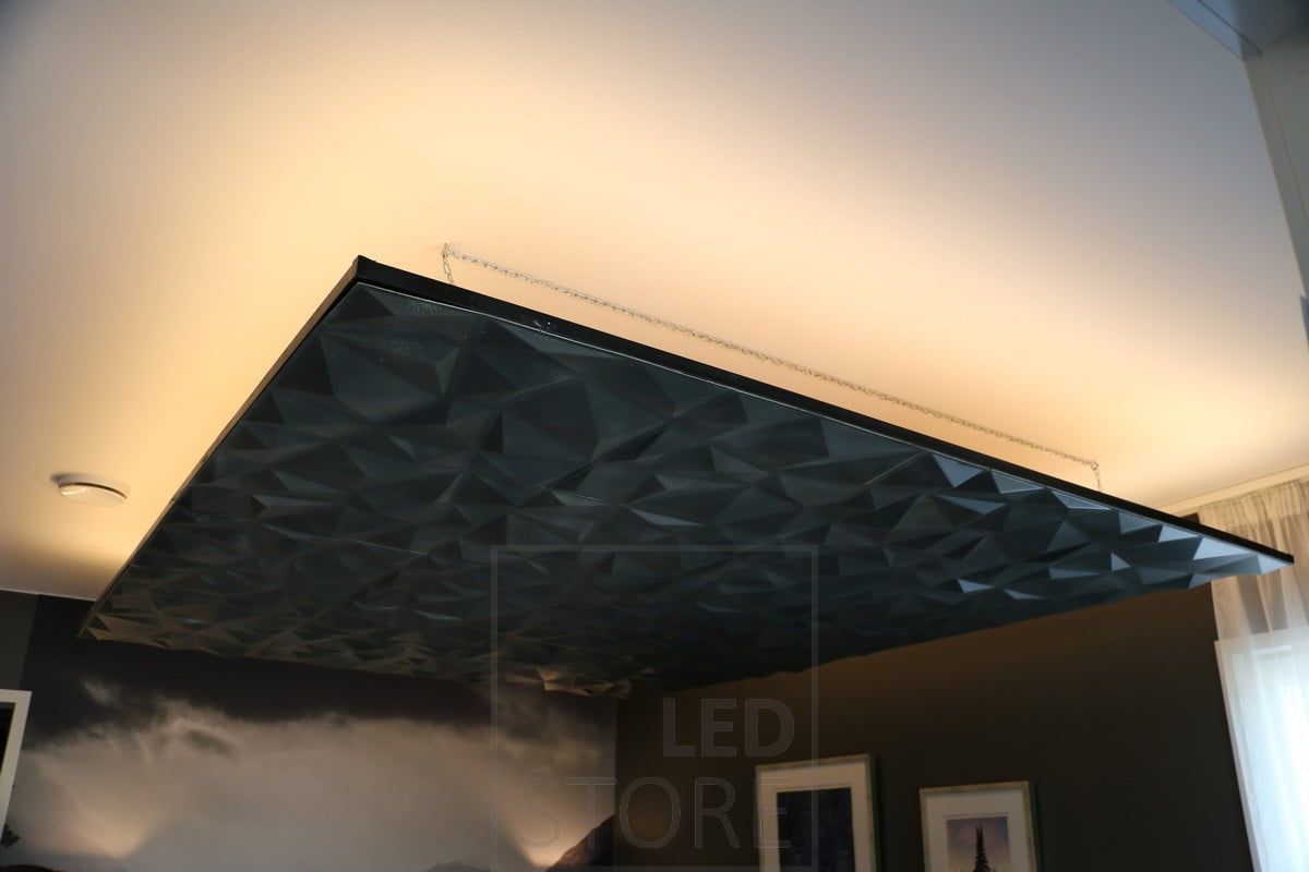 Alaslaskua kiertämässä led nauha, valaisee tunnelmallisesti katon kautta epäsuoraa valoa tilaan. Ledstore.fi