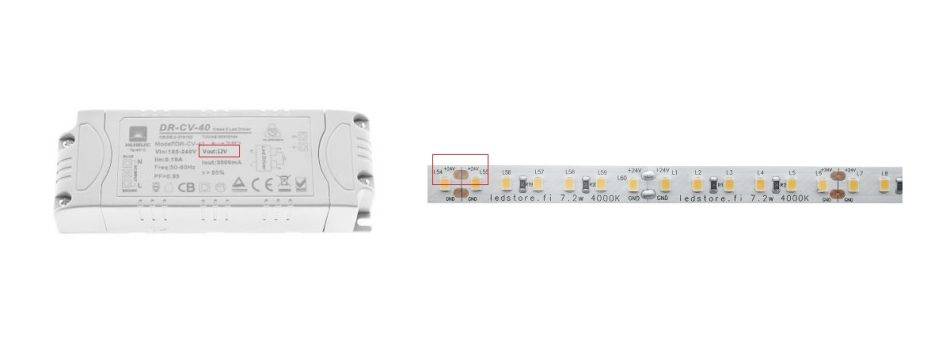 12V muunaja ja 24V led valonauha eivät toimi yhdessä ja siksi led valonauha ei syty