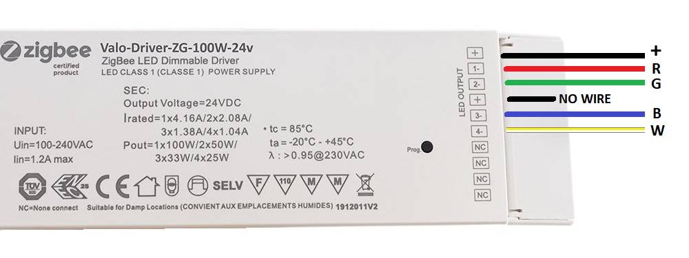 75W RGBW ZIgbee muuntaja ja RGBW led valonauhan kytkentä