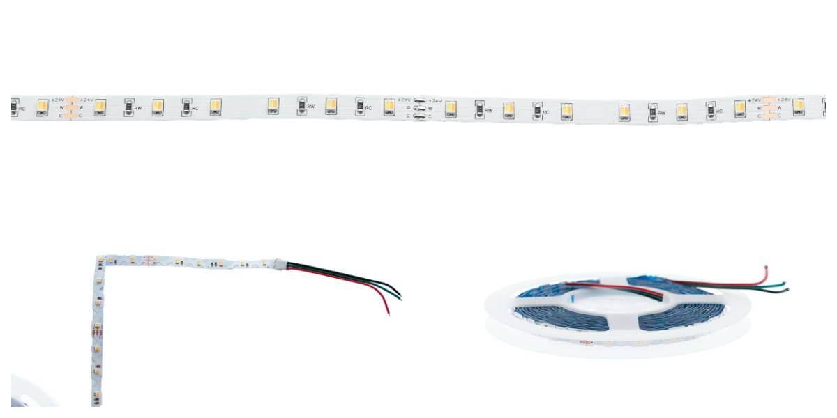 CCT led-nauhoja on eri tyyppisiä. Esimerkiksi ylempänä oleva suora led-nauha täytyy katkaista kulmissa. Alhaalla oleva taivutettava led-nauha taipuu hyvin kulmiin, mutta alumiiniprofiili täytyy puolestaan asentaa tarkasti jiiriin.
