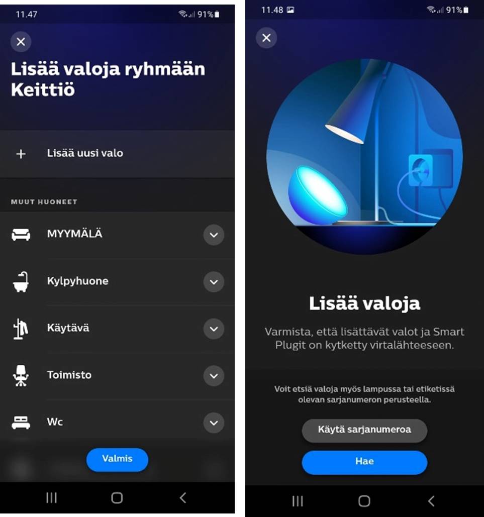 Laitteen etsiminen ja liittäminen Philips Huessa on yksinkertaista.