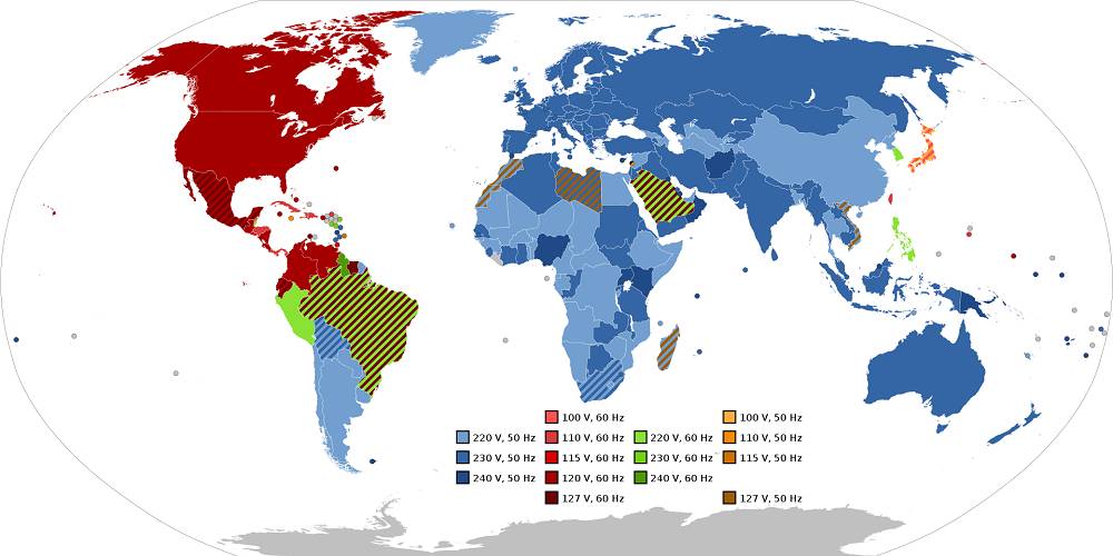 led muuntaja, sähköverkko eri puolilla maalilmaa Kuva: Wikipedia